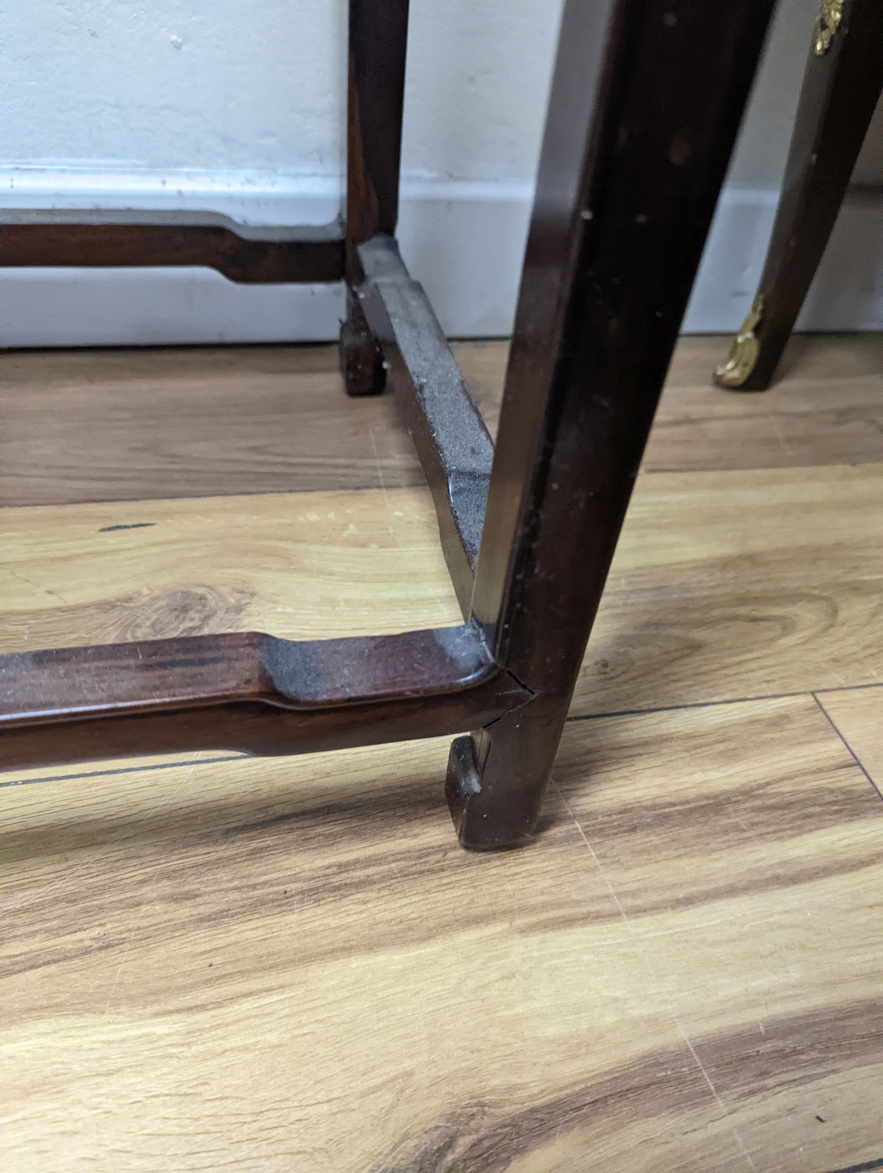 A Chinese carved hardwood vase stand, width 32cm, depth 33cm, height 110cm